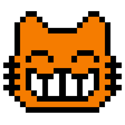A pixel styled grinning, orange cat.